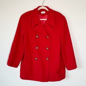 Vintage Neiman Marcus Red Wool Double Breasted Pea Coat‎ Large